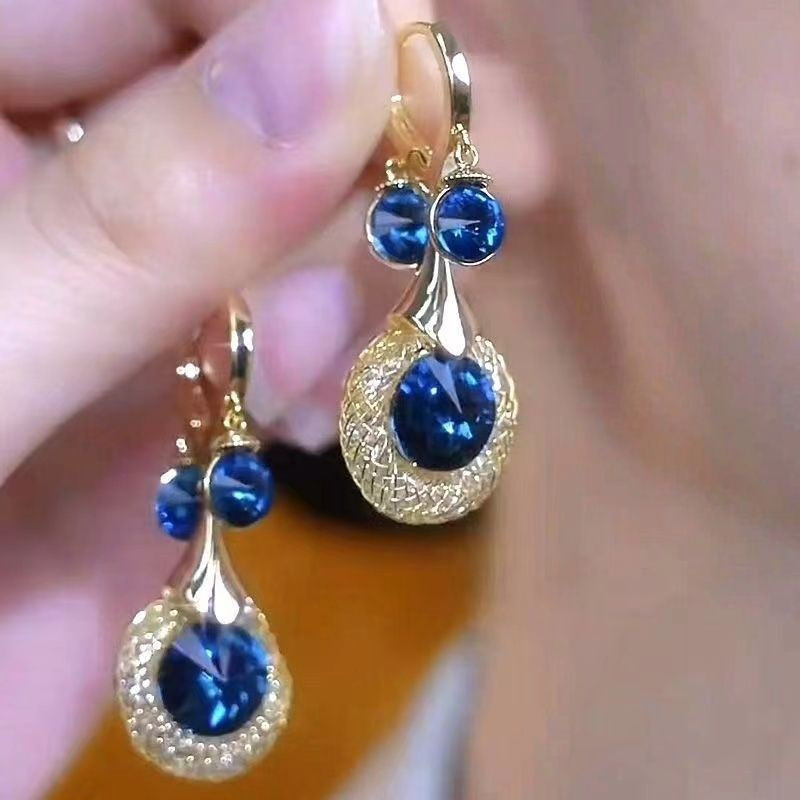Novos Brincos Elegantes de Cristal Azul Exquisito B007 5C1Y
