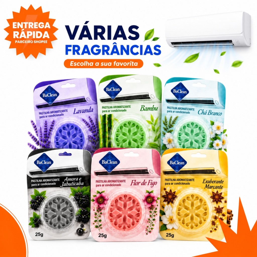 Pastilha Aromatizante Ar Condicionado Split BaClean 25g Elimina Mau Cheiro e Odor Perfuma Ambiente