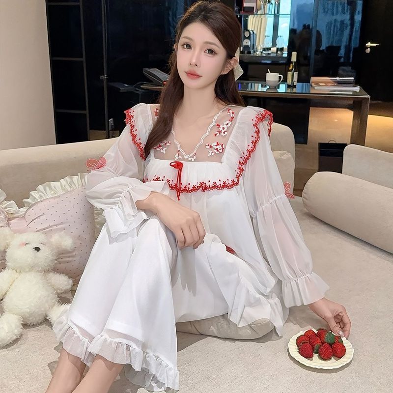 Pijama estilo chinês Super fada primavera outono novo estilo gaze acolchoada terno fino Loungewear feminino