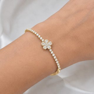 Pulseira Feminina de Strass / Pulseira Delicada de Flor /  Pulseira Riviera Flor Cravejada Zircônia Delicada