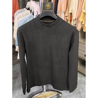 Yajia retirada gabinete corte etiqueta pele-amigável masculino em torno do pescoço de manga comprida camiseta estilo bás