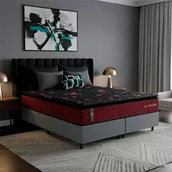 Conjunto Cama Box c/ Molas Ensacadas Toronto Vermelho Queen 158x198x66