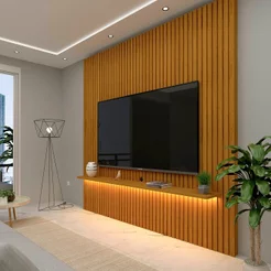 Painel Ripado para TV até 90 Polegadas 100% MDF com LED 230CMX250CM Nobre Marrom Naturale