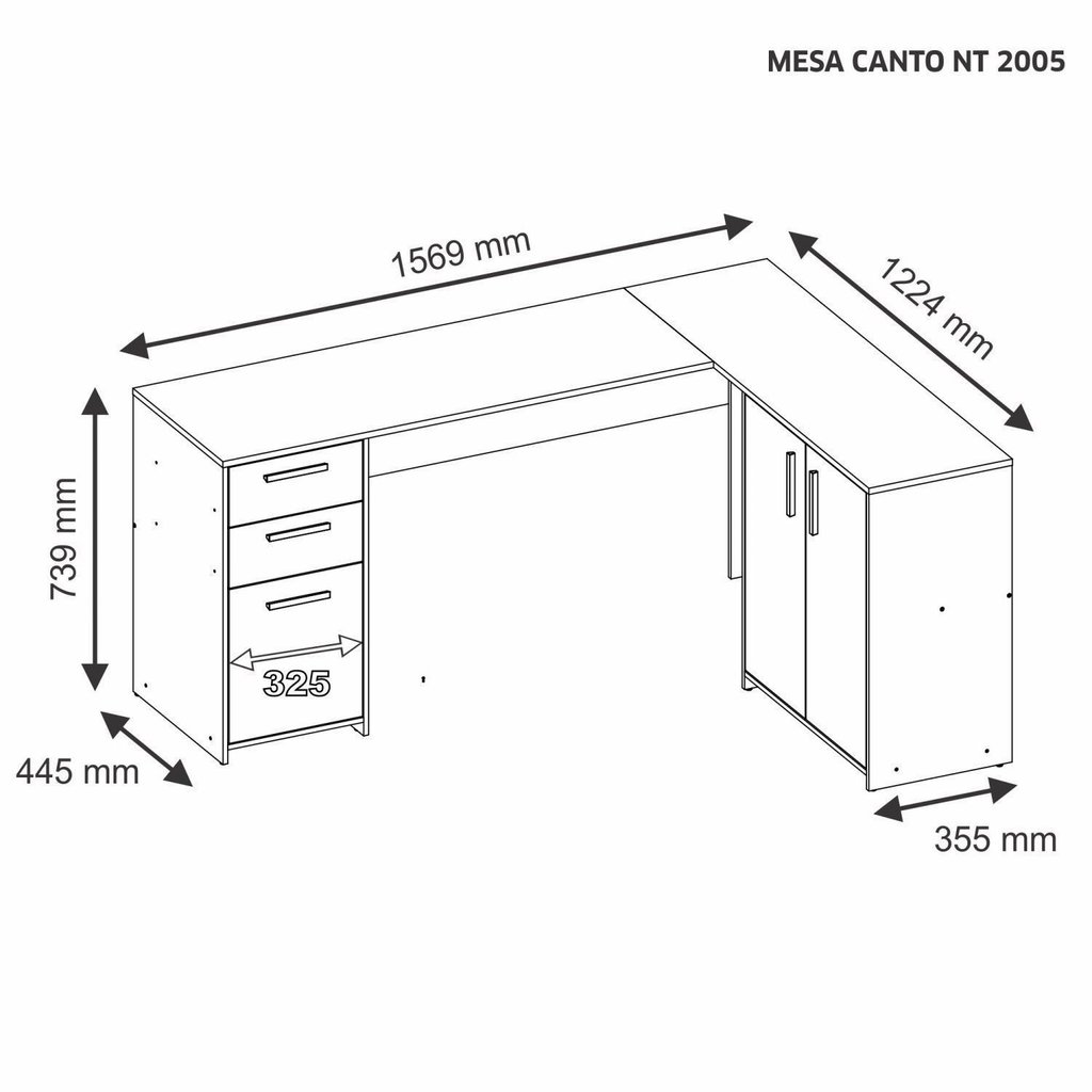 Escrivaninha Mesa Escritório em L Office Nt 2005 2 Gavetas 3 Portas 157cm Freijo Trend Marrom Freijó · foto 2