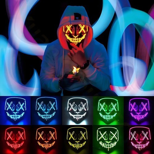 Máscara LED De Halloween Festa Neon Luz Luminosa Colorida Reforçada Adulto