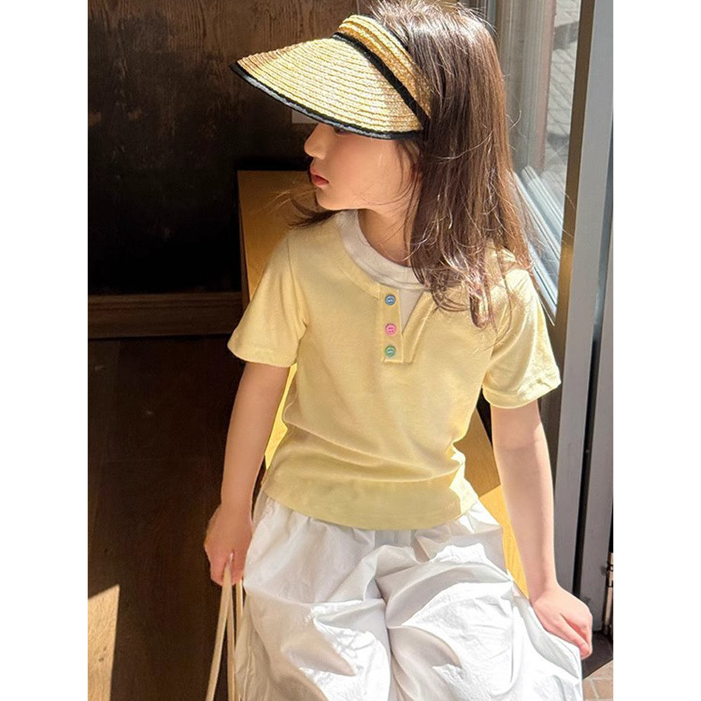 Meninas de manga curta camiseta primavera outono roupas estilo coreano crianças bebê falso camisa de fundo de duas peças