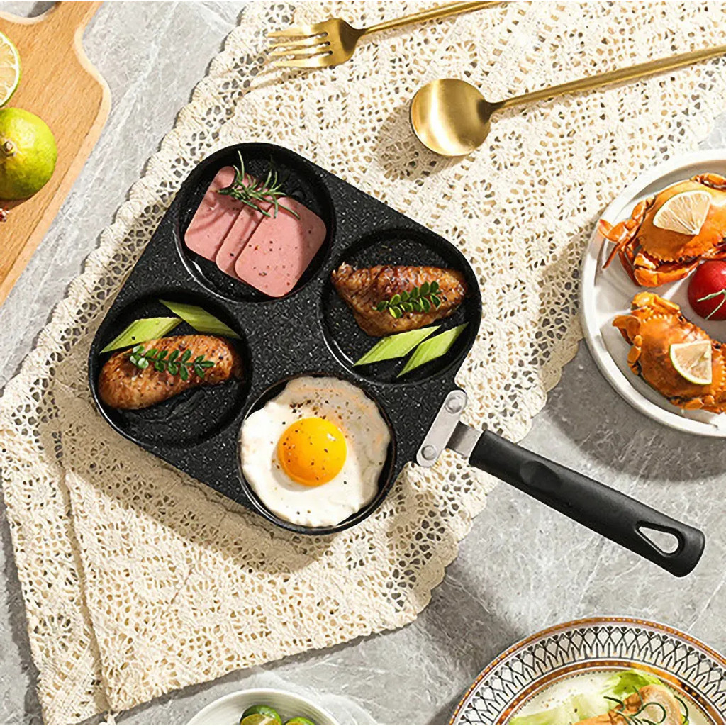 4-in-1 Non-stick Frying Pan with 4 Cavities, Pancake Maker, Omelet, Hamburger, Egg, Breakfast Maker, Ergonomic Handle