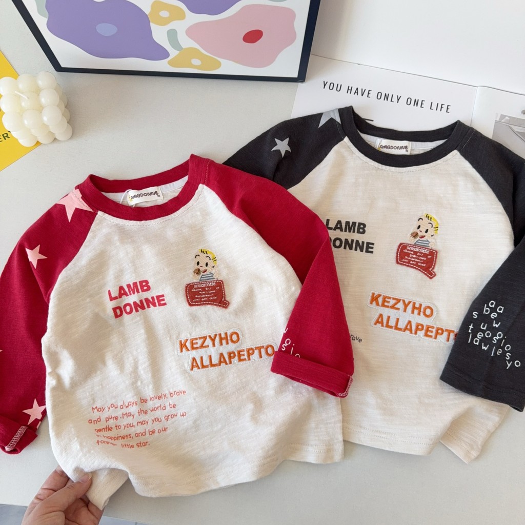 Crianças crianças Slub algodão manga comprida camiseta ~ japonês primavera outono estilo meninos dos desenhos animados b
