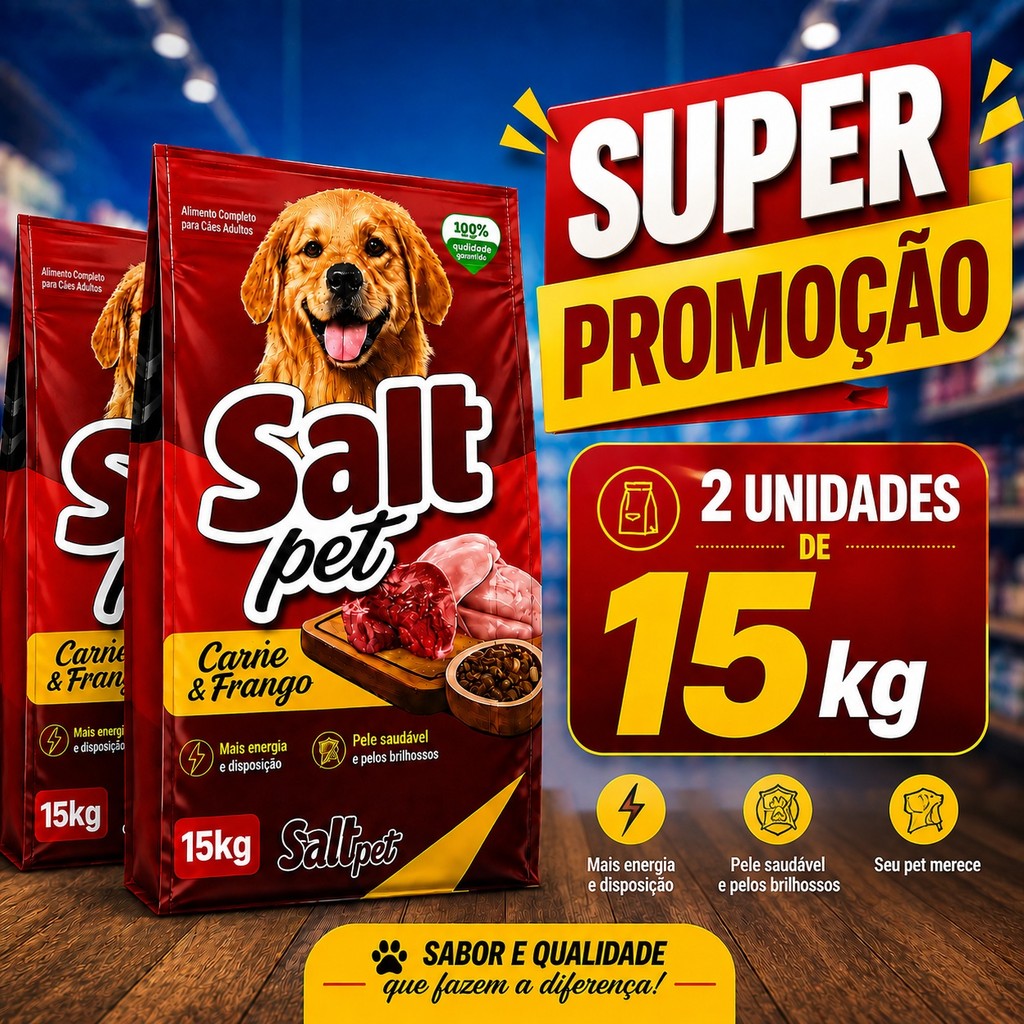Ração Para Cachorro Adulto 30kg Carne e Frango salt pet Ração Para Cães Completa Nutritiva Saborosa Qualidade