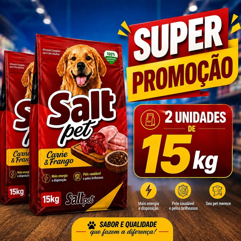 Ração Para Cachorro Adulto 30kg Carne e Frango salt pet Ração Para Cães Completa Nutritiva Saborosa Qualidade