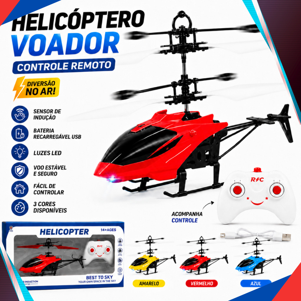 Helicóptero Voador Controle Remoto Sensor Recarregável Brinquedo