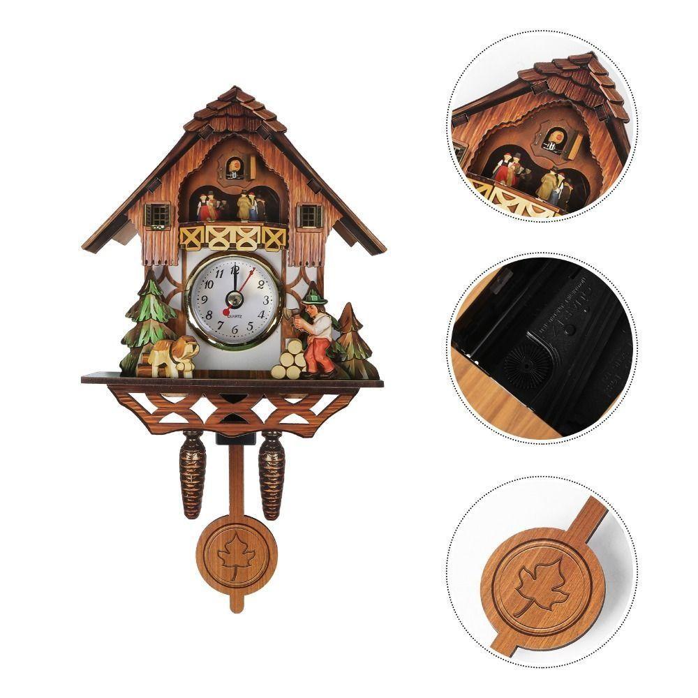 Relógio De Parede Pendulum Vintage , Torre Florestal Cuco Silencioso , Creative Realistic Pattern Wall Decor