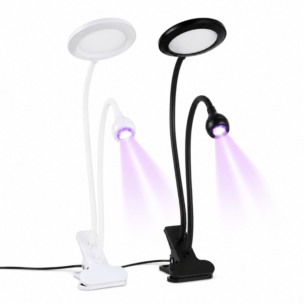 Luminária de Mesa LED 2 em 1 para Manicure com Clipe Braço Flexível Ângulo Ajustáveis