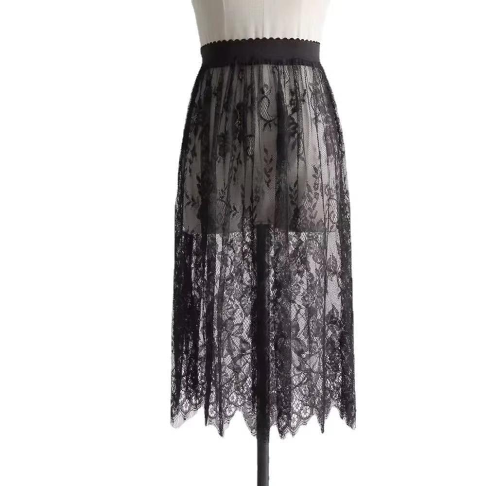  Saia De Malha De Renda , Longa De Tule Transparente E Elegante , Moda 2 Comprimentos Feminina Midi