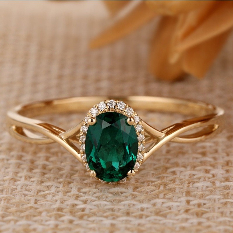 Anel feminino de zircônia oval esmeralda, sucesso de vendas, joia de casamento, presente.