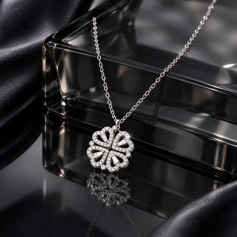 Colar Feminino Aço Inoxidável Prata com Pingente Flor Cravejada Brilhante Delicado Elegante