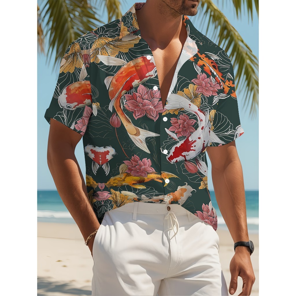 Camisa havaiana Casual masculina de verão estampada camisa de manga curta praia praia camisa de rua