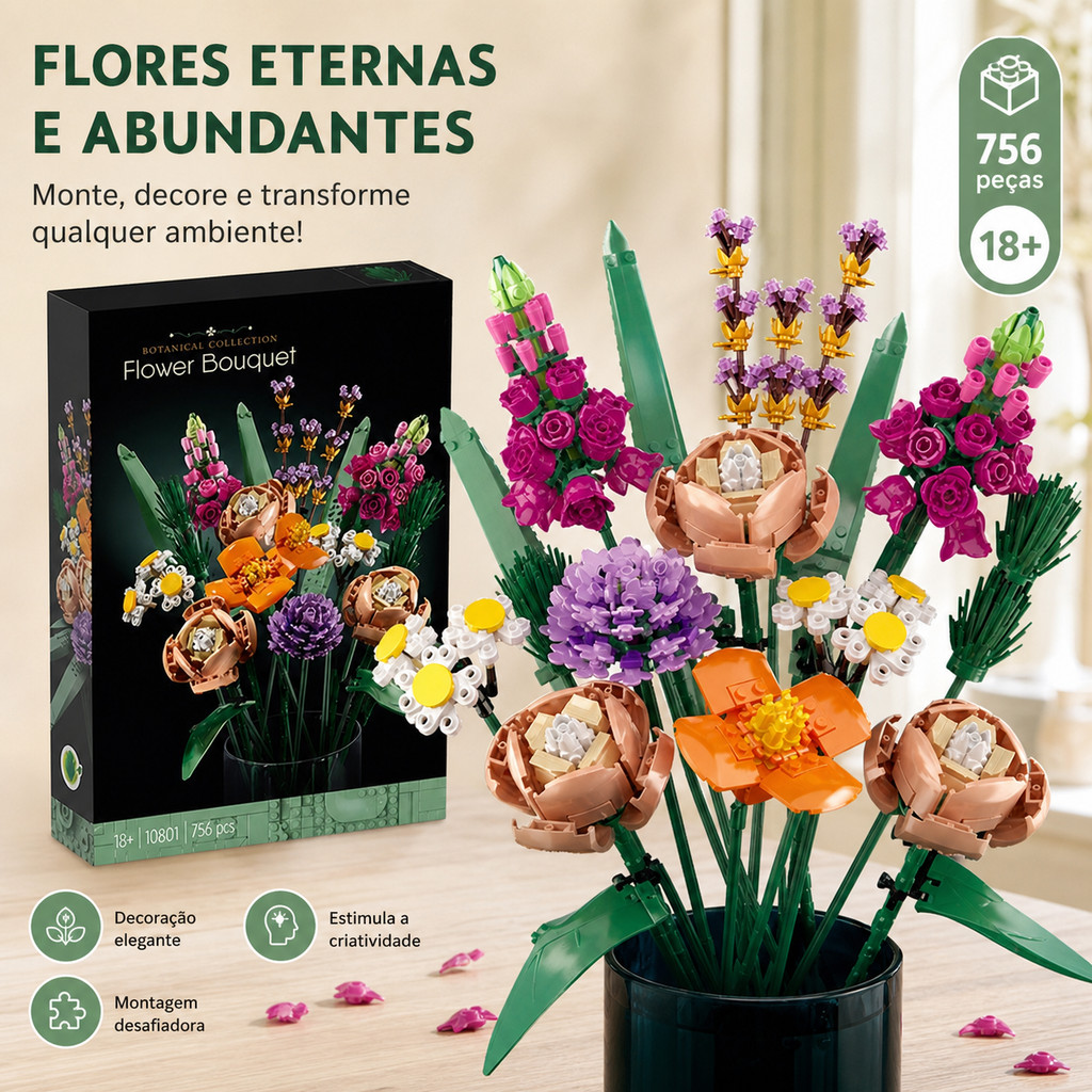 Brinquedo de Montar Compatível com LEGO - Flores Eternas e Abundantes - Orquídea - Quebra-Cabeça Educativo