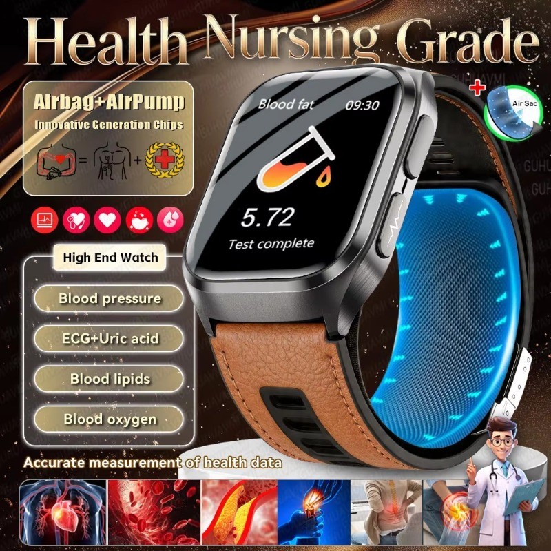 2026New Airbag ECG Saúde SmartWatches Pressão Arterial Ácido Úrico Coração Gordura Corporal Bluetooth Chamada AI Pulseir