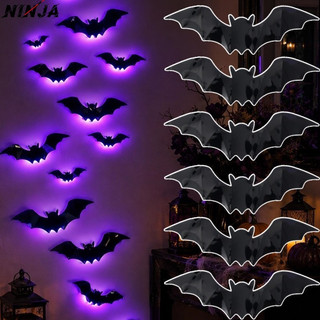[Extreme] 24-12 Unidades De Adesivos De Parede De Morcego Iluminados LED 3D-Decalque PVC-Adereços Assustadores De Hallow