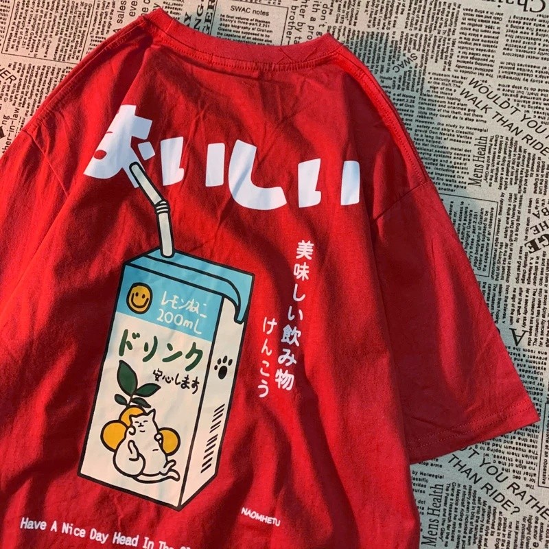 Camiseta oversized com estampa de gato japonês, para mulher e homem, de manga curta, folgada, casual, ideal para o dia a