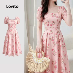 Lovito Vestido Elegante com Zíper Rosa para Mulheres primavera/verão DRK8P1D440