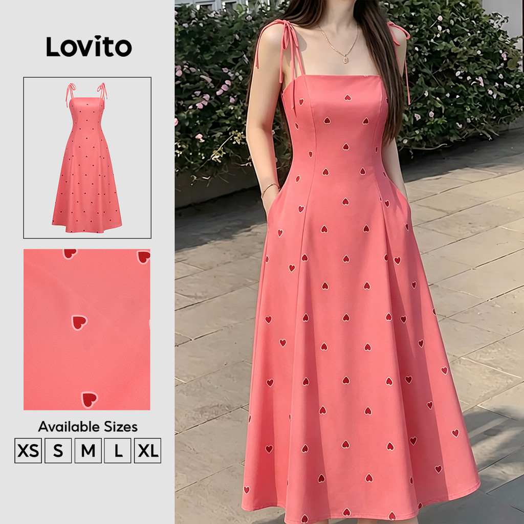 Lovito Vestido Boho com Renda e Zíper para Primavera/verão Rosa Vermelho para mulheres Bordado DRK8P1D1027