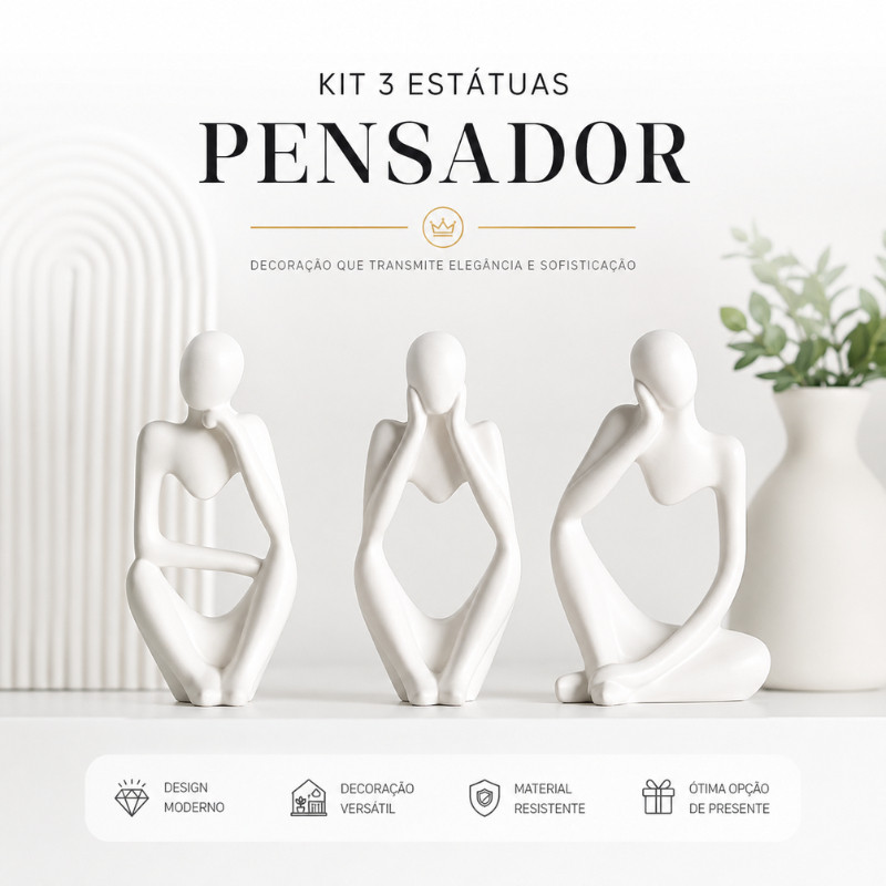 Kit 3 Estátua O Pensador Minimalista Decoração Sala Quarto Escritório Enfeite Elegante Pronta Entrega
