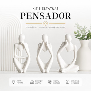 Kit 3 Estátua O Pensador Minimalista Decoração Sala Quarto Escritório Enfeite Elegante Pronta Entrega