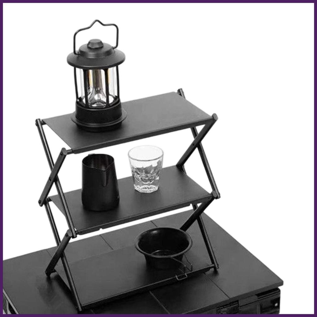 Rack De Armazenamento De Acampamento 3 Camadas Dobrável Organizador Portátil Mesa Para Barraca Ao Ar Livre RV Piquenique