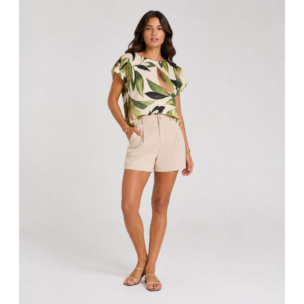 Blusa Feminina Manga Curta Estampada Infinita Cor Bege · foto 2