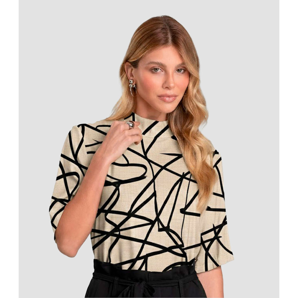 Blusa Feminina em Tecido Estampado Dianna Bege