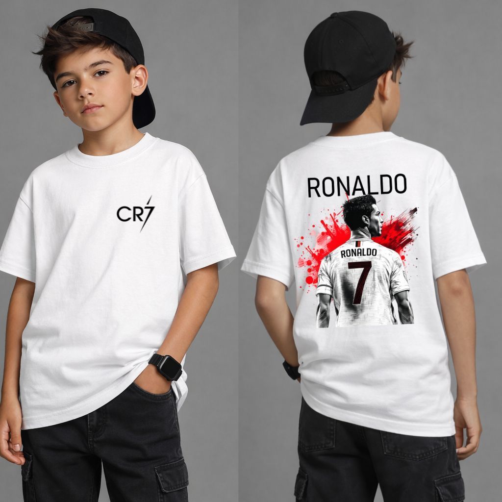 Camiseta Infantil Para Meninos Estampada Cristiano Ronaldo Camisa Para Meninas 100% Algodão Premium