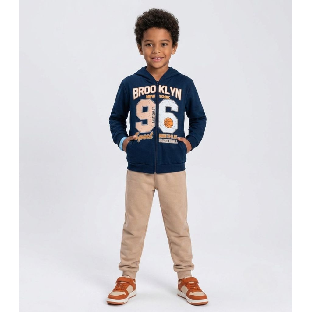 Conjunto Moletom Menino Jaqueta E Calça Kappes Azul