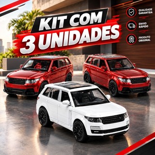 Kit 3 Range Rover Land Rover e Evoke Carrinho Miniatura Fricção abre portas Metal coleção colecionador