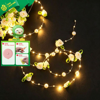 2m folha verde rosa fio contas luz da corda caixa de presente pérola rosa porta cortina lanterna titular decoração guirl