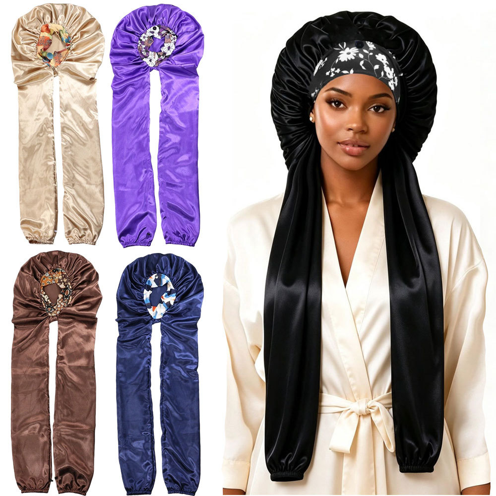 2 Em 1 Cabelo Longo Extra Grande Cetim Elástico Touca De Dormir Curling Fita Design Macio Antiderrapante Noite Cabeça Ca