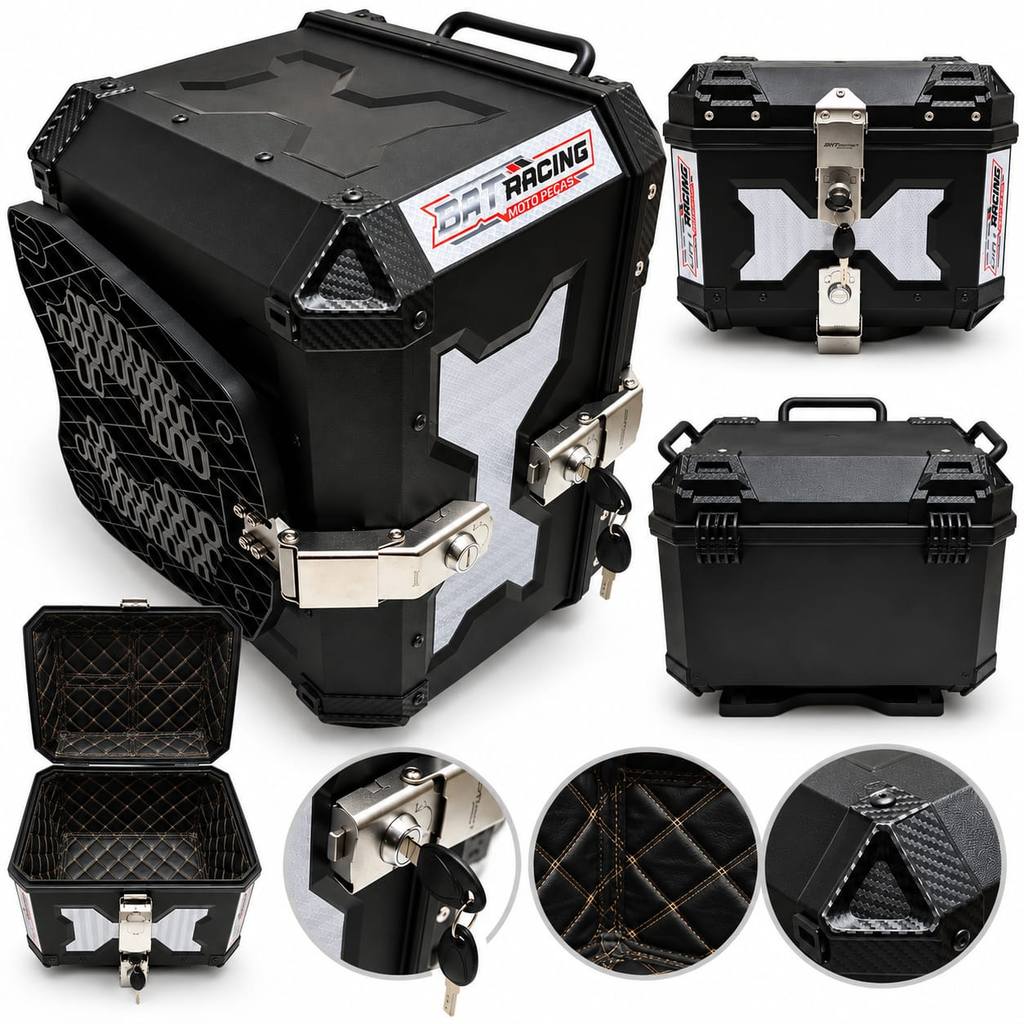 Bau Universal 45 Litros 2 Trancas Base Removivel Atrox Forrado Preto Kit Montagem