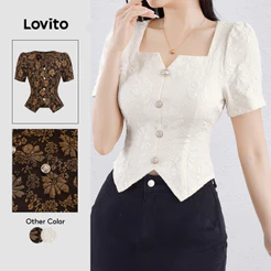 Lovito Elegante Blusa Com Botões Recortados Primavera/Verão Blusa Branca Para Mulheres L138AD1249