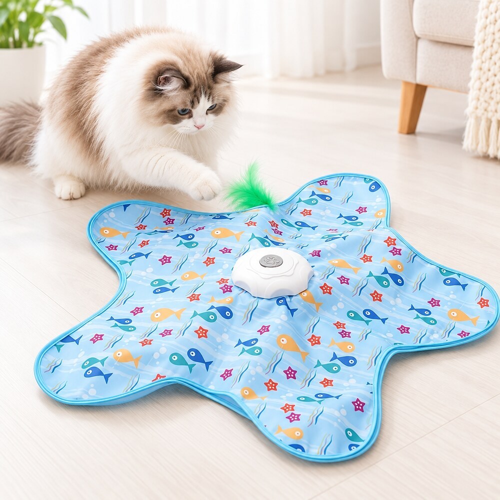 Brinquedo Interativo Automático para Gatos 360° Recarregável com 2 Velocidades e Tapete Caça-Gato
