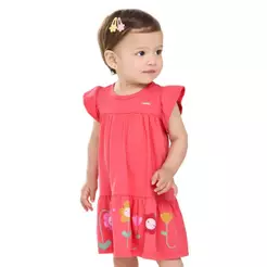 Vestido Bebê Menina Flores em Puff Elian Rosa