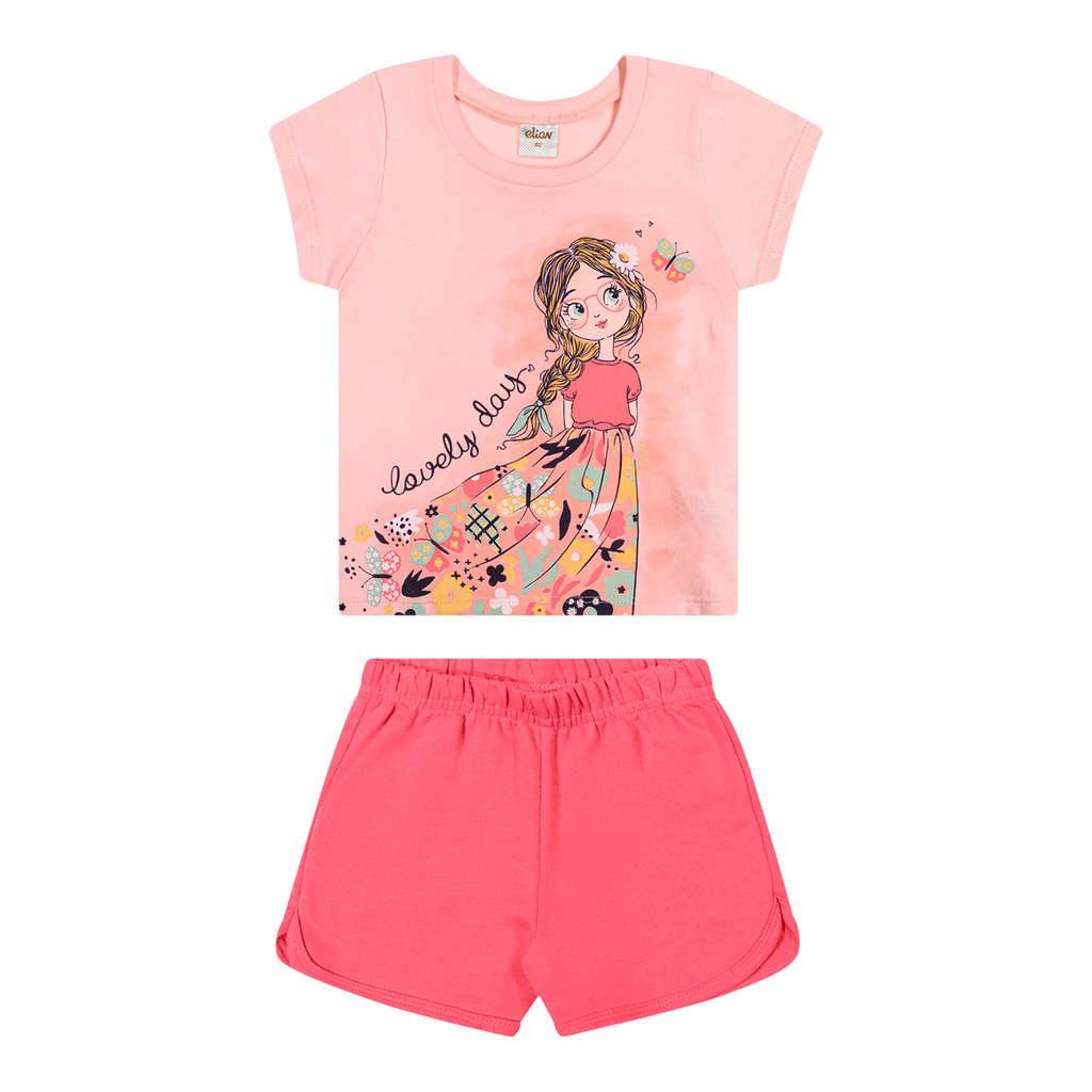 Conjunto Infantil Menina Estampa Frontal Elian Rosa