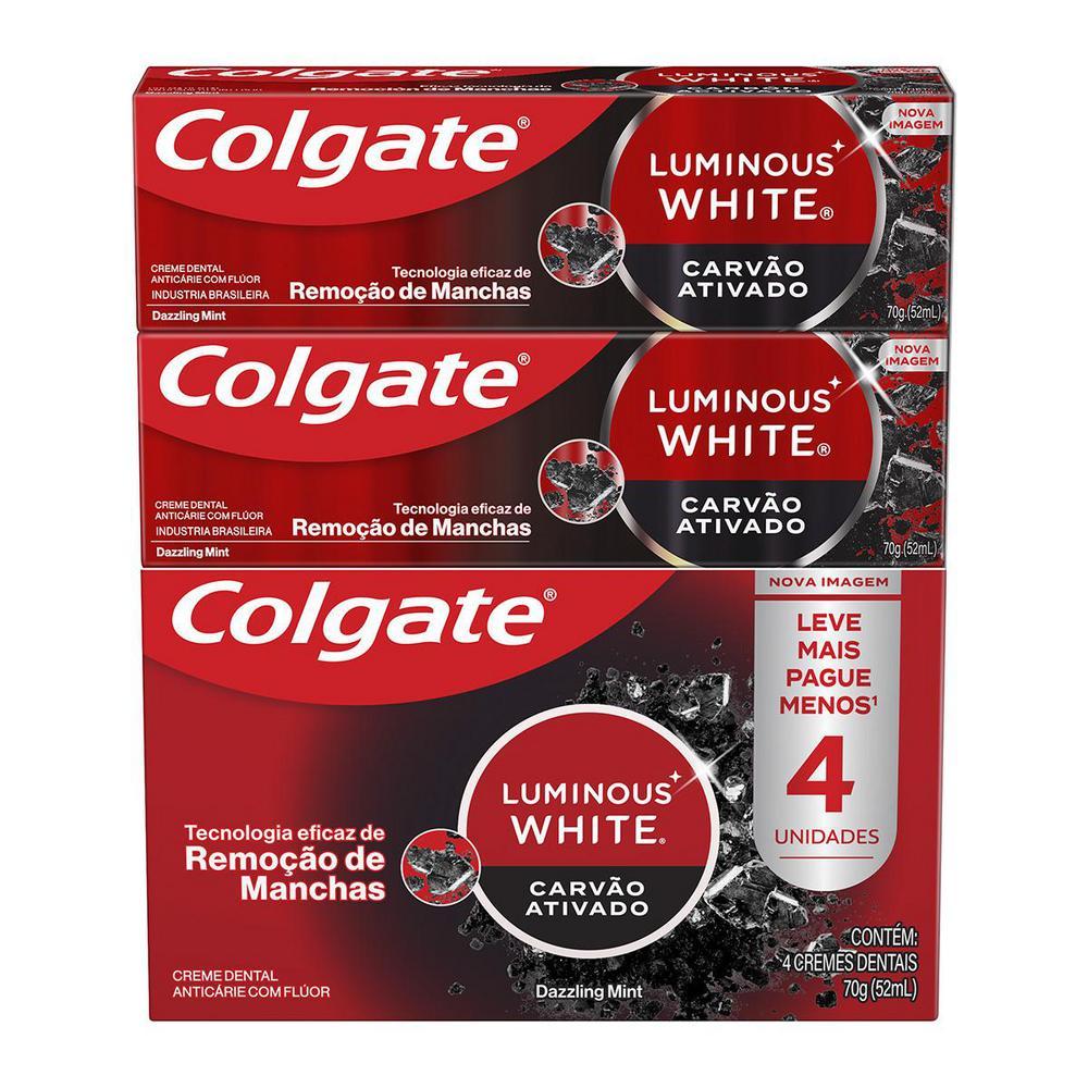 Creme Dental Colgate Luminous White Carvao Ativado 70g 4un
