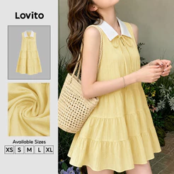 Lovito Vestido Colorblock Casual com Pregas Primavera/verão para Mulheres L198ED989