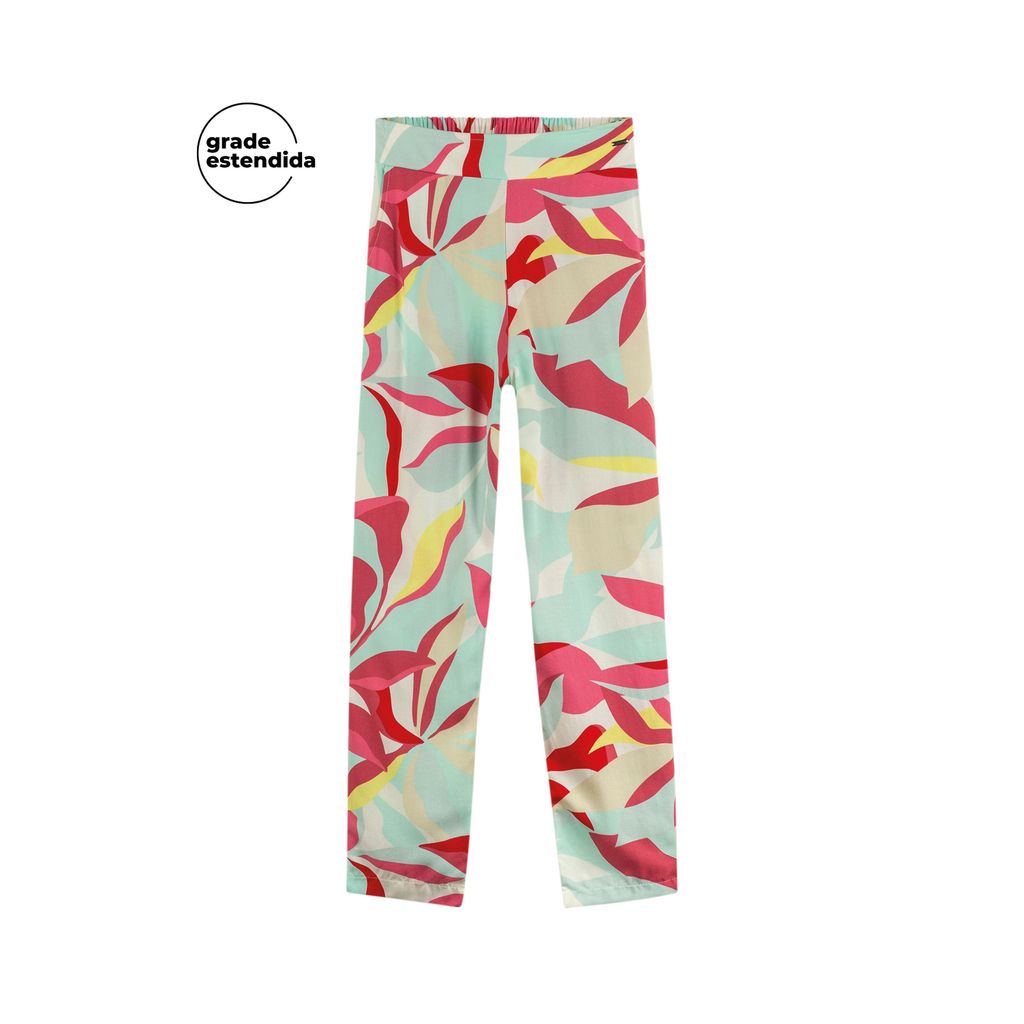 Calça Feminina Estampada Folhagens Marialícia Rosa