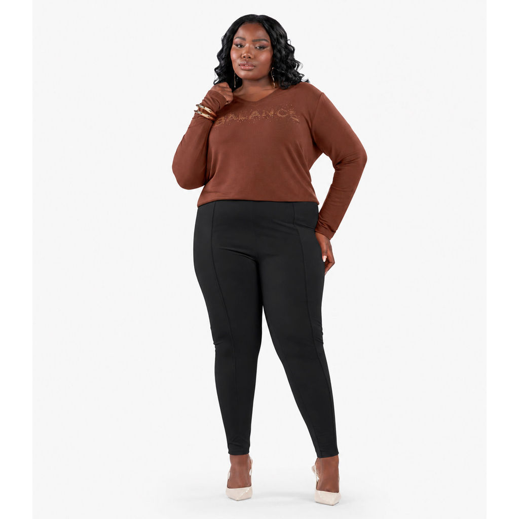 Legging Feminina Plus Size Em Courino Secret Glam Preto