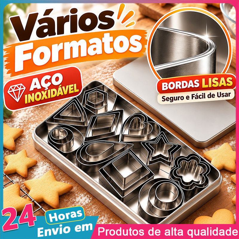 Kit 30 Cortadores de Biscoito em Aço Inoxidável Vários Formatos para Cookies Mousse e Confeitaria