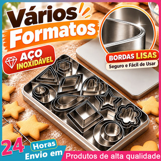 Kit 30 Cortadores de Biscoito em Aço Inoxidável Vários Formatos para Cookies Mousse e Confeitaria