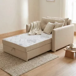 Sofá Cama Solteiro Montreal com Colchão Fixo em Linho Bege Bege
