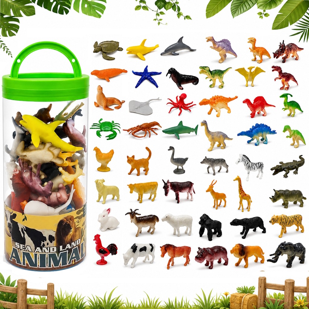Balde 48 Animais Bichos da Fazenda Aquáticos Dinossauros e do Safari Planeta Animal